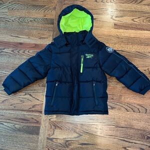 Reebok Boys Winter Coat With Puffer Jacket Liner Hoodie Small 8 Black & Green